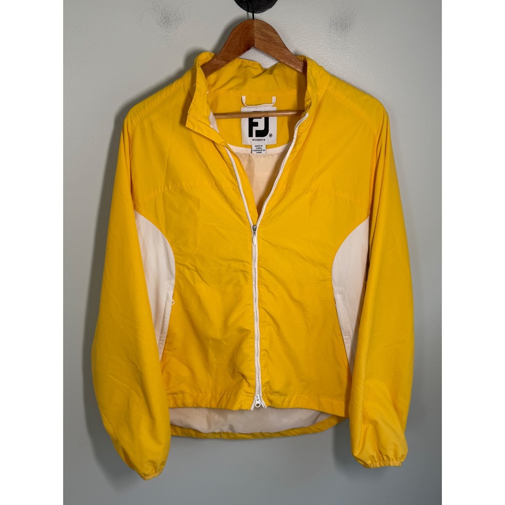 FootJoy Womens Yellow White Colorblock Full Zip Golf Windbreaker Jacket Medium